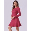 INSPIRE CHIC Women's Regular Fit Faux Suede Crew Neck Long Sleeve Ruffled Hem Mini Dress - 2 of 4