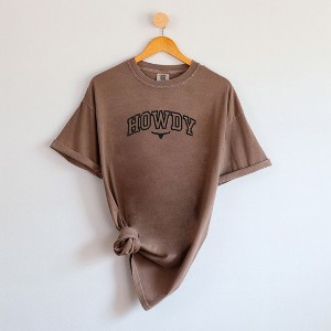 Simply Sage Market Women's Embroiderd Howdy Bull Varsity Short Sleeve Garment Dyed Tee - 1 of 2