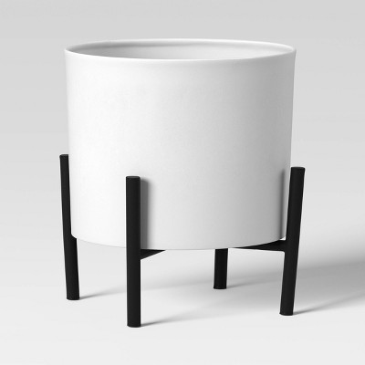 Metal Indoor Outdoor Planter and Stand Set White - Threshold™