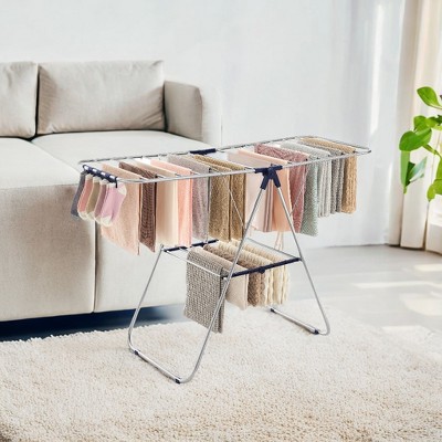 Free-Standing Metal Clothes Drying Rack with Sock Clips Foldable Laundry Drying Rack Space-Saving Design Clothes Dryer