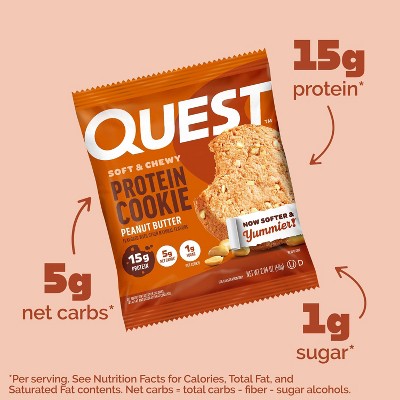 Quest Nutrition Protein Cookie - Peanut Butter - 12ct: Ready to Eat, 15g Protein Per Serving, 1.53 Net Weight