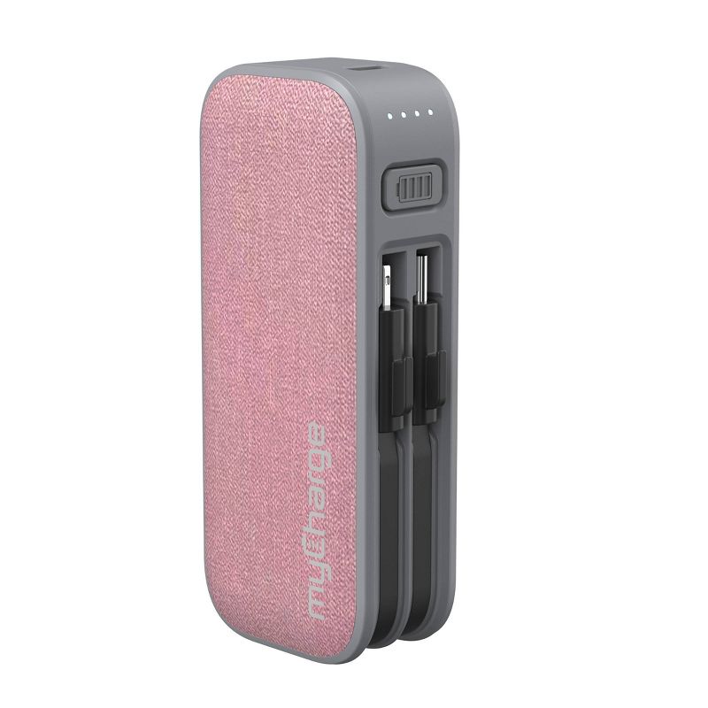 myCharge PowerHub Mini 3000mAh/12W Output Power Bank with Integrated Charging Cables - Pink, 6 of 7