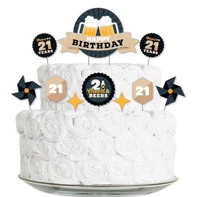 Big Dot of Happiness Cheers and Beers to 21 Years - Birthday Party Cake Decorating Kit - Happy Birthday Cake Topper Set - 11 Pieces