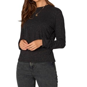 Women's Long Sleeve Crew Neck Metallic Thread Knit Top - Democracy - 1 of 4