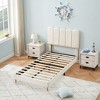 Pink Twin Bed Frame for Girls, Twin Size Velvet Upholstered Bed Frame with Headboard, No Box Spring Needed, Wooden Slats Support, Easy Assembly - 3 of 4