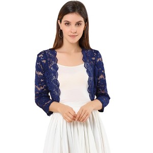 INSPIRE CHIC Women's Elegant 3/4 Sleeve Sheer Floral Lace Open Front Crop Shrug - 1 of 4
