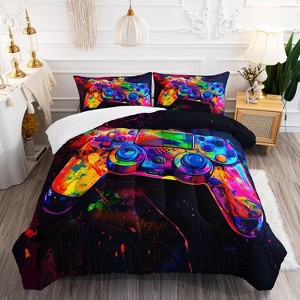 Hachikiko Colorful Gamepad Gamer Comforter Set - Video Game Bedding for Boys 3PCS - 1 of 4