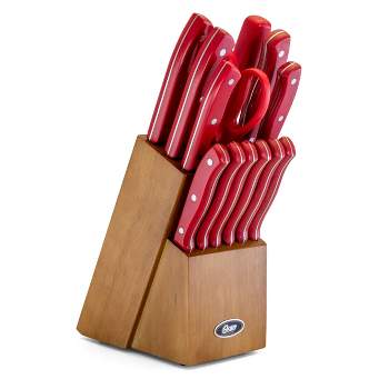 Sunbeam Cutlery 22 PC Block Set Stainless Steel Red Knives Collection