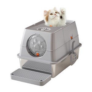 Stainless Steel Litter Box with Lid, Large Kitty Box, Enclosed Metal Litter Box with Removable Top & Litter Scoop, Tall Covered Dog Proof, 15.35'' - 1 of 4