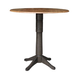 42" Alexandra Round Top Dual Drop Leaf Bar Height Pedestal Dining Table Hickory/Washed Coal - International Concepts: Rubberwood - 1 of 4