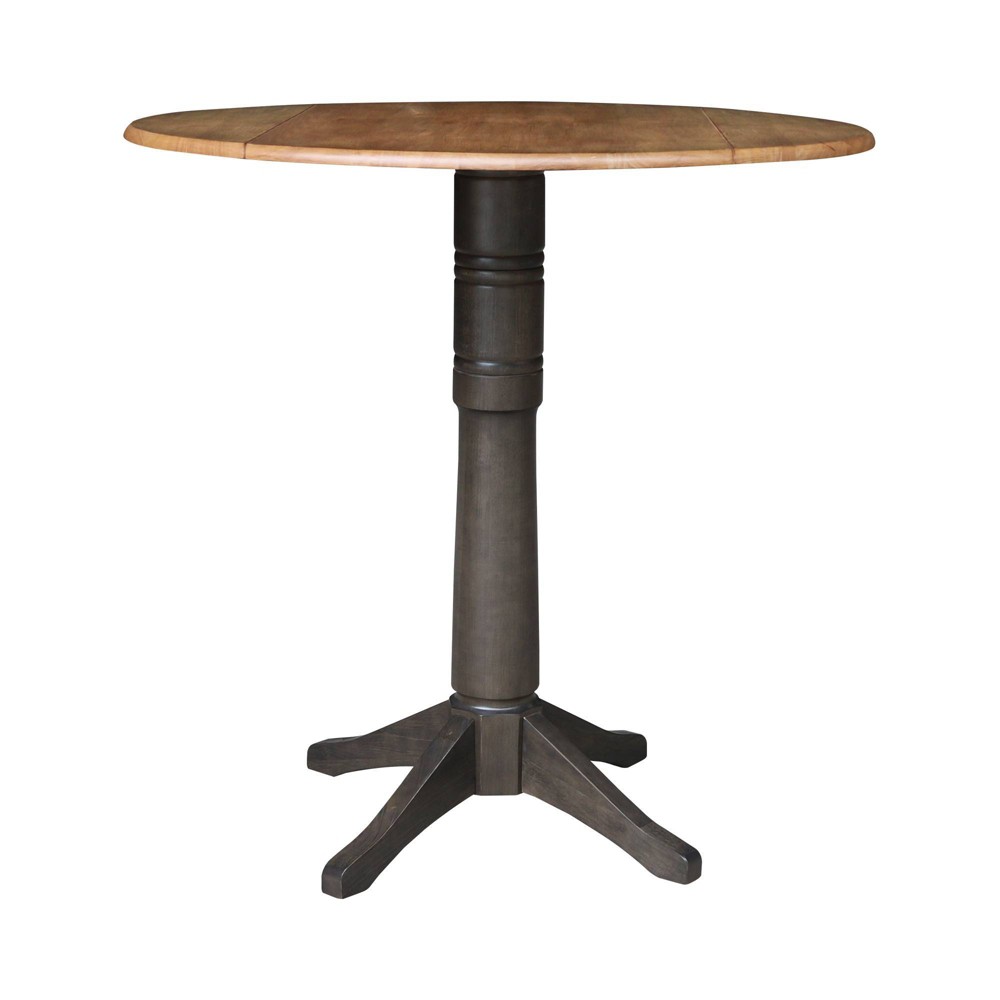 Photos - Dining Table 42" Alexandra Round Top Dual Drop Leaf Bar Height Pedestal  Hickory/Washed Coal - International Concepts: Rubber