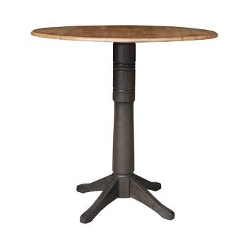 42" Alexandra Round Top Dual Drop Leaf Bar Height Pedestal Dining Table Hickory/Washed Coal - International Concepts