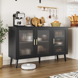 Sideboard Buffet Cabinet, 47.6" Black Buffet Cabinet, Modern Sideboard Kitchen Cabinet with Glass Door and Removable Shelves - 1 of 4