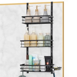 Oumilen Over the Door 3 Tier Shower Caddy, Adjustable Hanging Organizer with Suction Cup, Black - 1 of 1