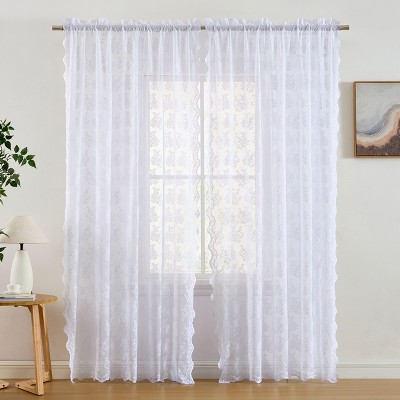 HLC.ME Jolene Floral Soft Decorative Lace Semi Sheer Light Filtering Rod Pocket Window Curtain Panels - Set of 2
