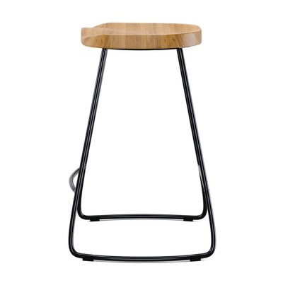 Sleek Black 21.7" Backless Wood & Metal Counter Stool
