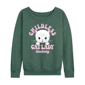 Women's - Instant Message - Childless Cat Lady Society Lightweight French Terry Wide Neck Long Sleeve Shirt - 1 of 4