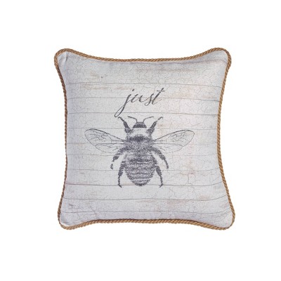 18"x18" 'Just Bee' Square Throw Pillow Taupe/Cream - Sure Fit