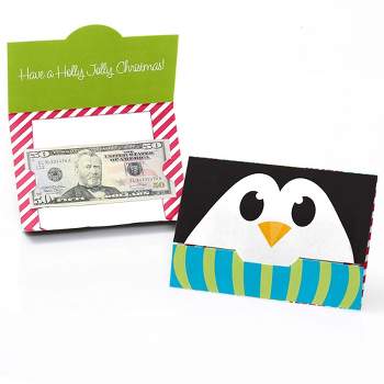 Big Dot of Happiness Holly Jolly Penguin - Holiday and Christmas Money and Gift Card Holders - Set of 8