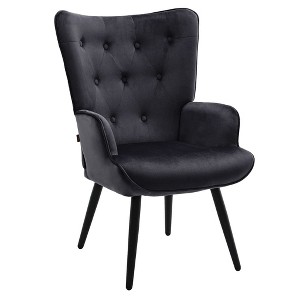 Furniliving Modern Accent Chair, Velvet Tufted Button Wingback Chair with Arms for Home Office/Living Room/Bedroom - 1 of 4
