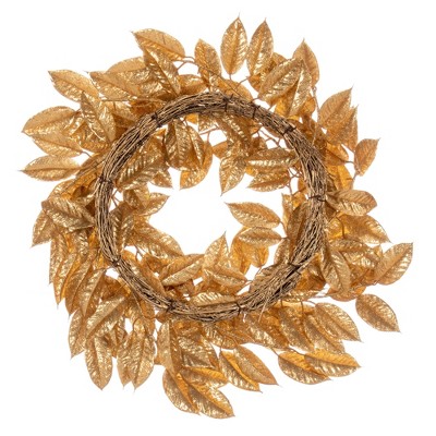 Gold Glitter Artificial Gardenia Wreath for Indoor/Outdoor Decor