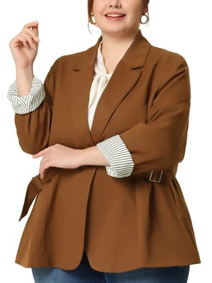Agnes Orinda Women's Plus Size Work Fashion Notched Lapel Formal Blazer