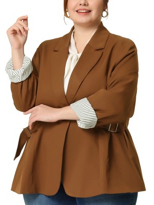 Agnes Orinda Women's Plus Size Work Fashion Notched Lapel Formal Blazer  Brown 3x : Target