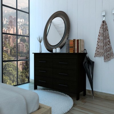 Elegant Black Double Roller 6-Drawer Dresser in Sleek White
