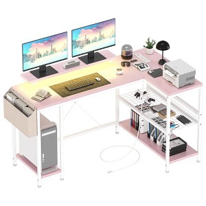 L Shaped Computer Desk with Power Outlets & LED Light - 1 of 4