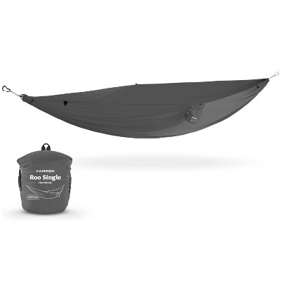 Kammok Roo Single Hammock with Stuff Sack | Waterproof Ripstop Nylon, Gear Loops | Lightweight for Camping and Backpacking, Granite Gray
