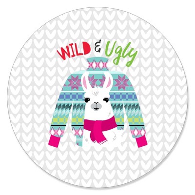 Big Dot of Happiness Wild and Ugly Sweater Party - Holiday and Christmas Animals Party Circle Sticker Labels - 24 Count