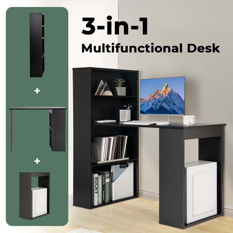 Tangkula 48 Inch Computer Desk with Bookshelf 3-in-1 Home office Desk with 4-Tier Bookcase & CPU Stand Space-saving Reversible Writing Desk Black/White, 5 of 11