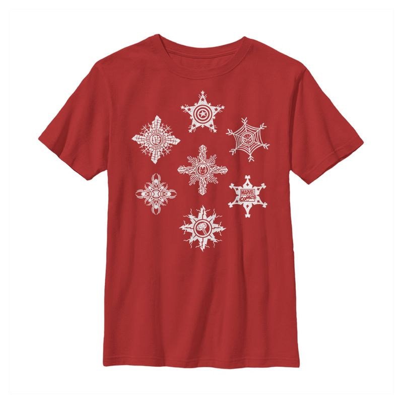 Boy's Marvel Christmas Hero Icon Snowflakes T-Shirt, 1 of 4