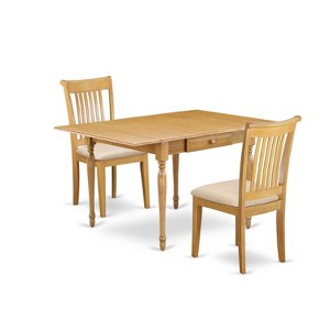 HomeStock 3-Pc Natural Brown Oak Finish Solid Wood Top with Dropleaf Dining Table Set - 1 of 4