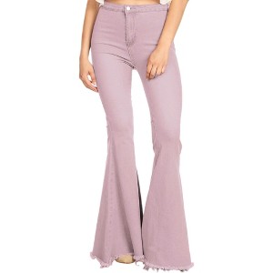 Anna-Kaci Classic Retro High Waist Long Denim Frayed Hem Bell Bottom Jeans for Everyday Looks - 1 of 4