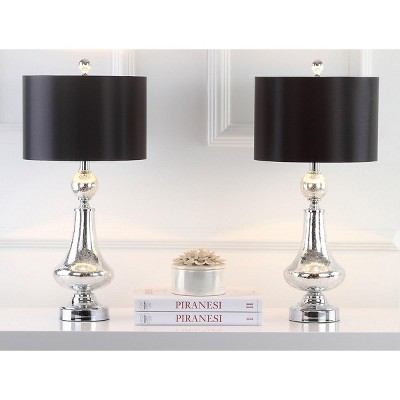 Mercury Crackle Glass Table Lamp Set with Black Shade