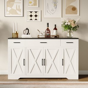 Buffet Sideboard Cabinet with 3 Drawers, 55" Large Storage Cabinet with 4 Doors, Home Coffee Bar Cabinet Wood Kitchen Table for Kitchen - 1 of 4