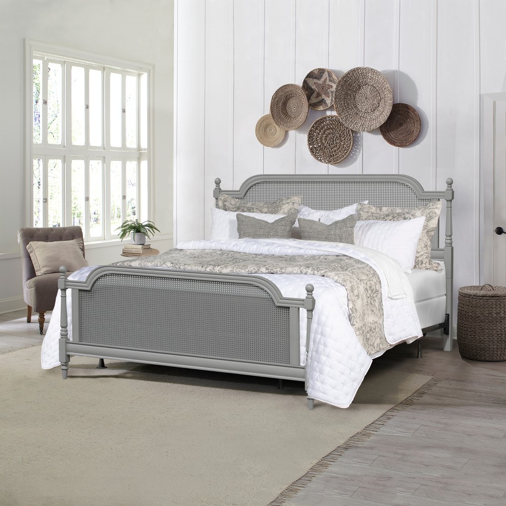 Hillsdale Furniture King Melanie Wood and Cane Bed with Metal Frame French Gray -  92165483