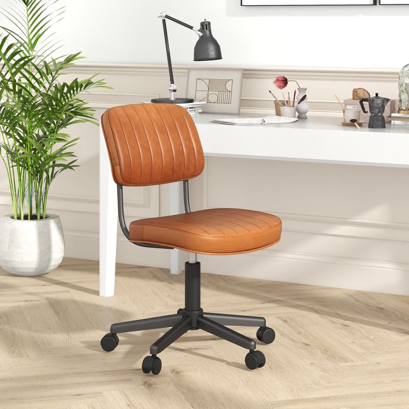 Costway 2PCS PU Leather Office Chair Adjustable Swivel Task Chair with Backrest Brown/Black/Orange/Green, 2 of 11