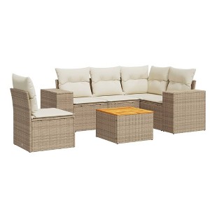 vidaXL Garden Sofa Set Beige PE Rattan, Powder-coated Steel Fits 6 people - 1 of 4