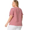 Agnes Orinda Women's Plus Size Gingham 1950s Sweetheart Neck Button Decor Short Sleeve Blouses - 4 of 4
