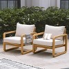 Solid Wood Patio Lounge Chair with Removable Beige Cushion, All-Weather Outdoor Relaxation Chair for Garden and Poolside - 3 of 4