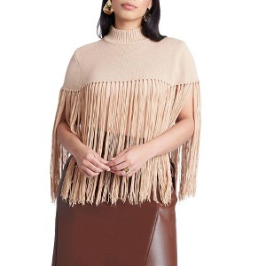 ELOQUII Women's Plus Size Fringe Half Sweater - 1 of 4