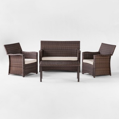 Halsted 4pc All Weather Wicker Patio Conversation Set - Tan - Threshold™