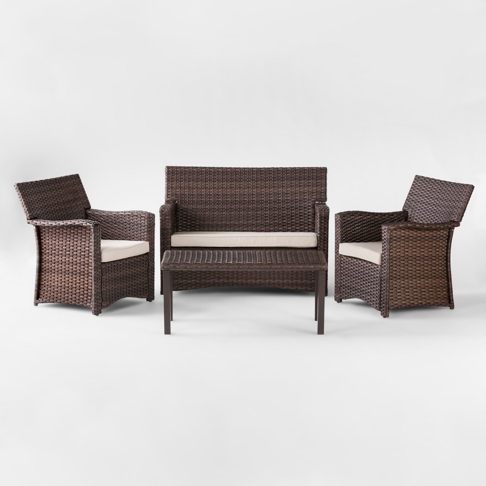 Halsted 4pc All Weather Wicker Patio Conversation Set - Tan - Threshold was $1200.0 now $600.0 (50.0% off)