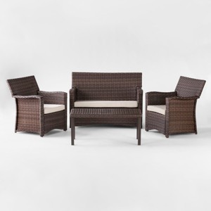 Halsted 4pc All Weather Wicker Patio Conversation Set - Tan - Threshold