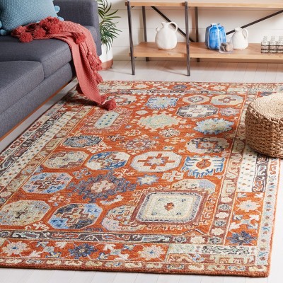 Ivory and Rust Handmade Wool Tufted Rectangular Area Rug 5' x 8'