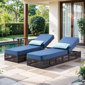 Buenhomino Patio Lounge Chair Set - Outdoor Wicker Chaise Lounge with Adjustable Backrest & Side Table, 5-inch Thick Cushion for Backyard, Poolside - 1 of 4