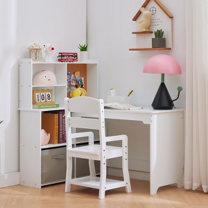 Kids Corner Desk, Desk and Chair Set for Children, L Shape Kids Study Table - Features Bulletin Board Open Shelves & Storage Cabinets and Drawers - 1 of 4