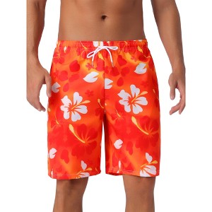 INSPIRE CHIC Men's Tropical Floral Print Elastic Waist Drawstring Hawaiian Summer Beach Swim Shorts - 1 of 4